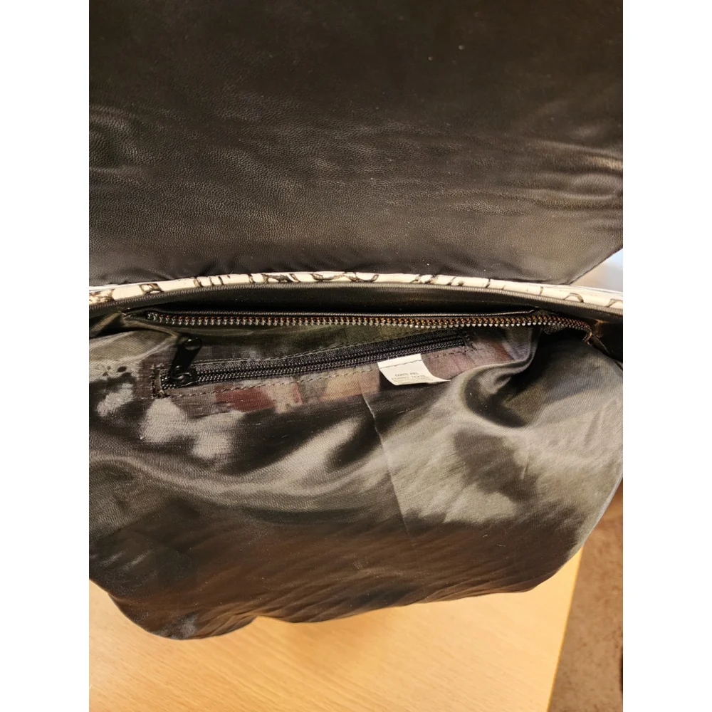 LEATHER White & Black BACKPACK Embossed Tooled Artisan Shoulder Bag Purse Hobo
